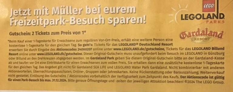 【乐高乐园买1送1】德国Legoland Deutschland，丹麦Legoland Billund，意大利Gardaland