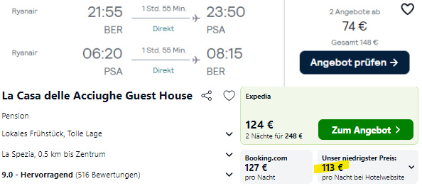 意大利五渔村夏季3天187欧，包往返机票高分3星级酒店住宿