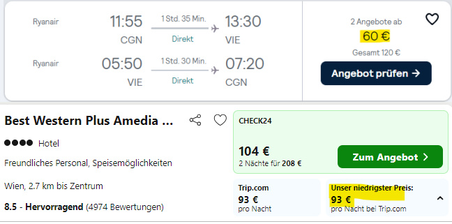 奥地利维也纳3天153欧，包往返机票4星级酒店住宿