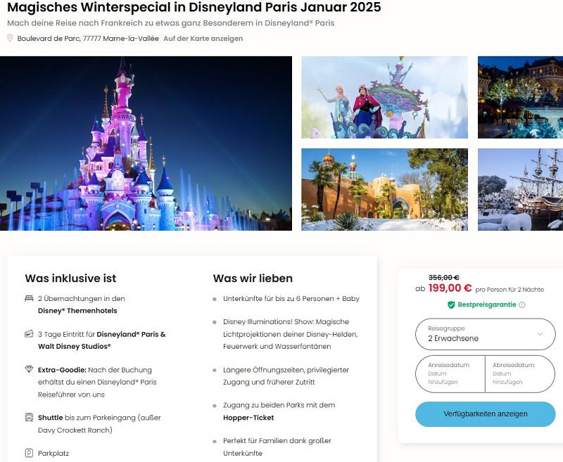 法国巴黎迪士尼冬季魔法夜特别活动199欧，包3天双园天票2晚主题酒店住宿往返巴士等等