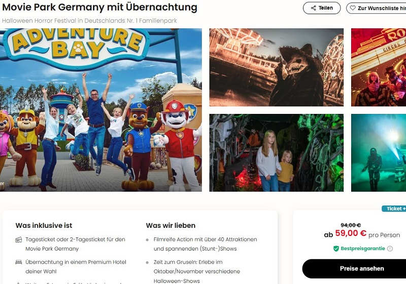 德国Movie Park万圣节恐怖夜特别活动59欧，包天票精品酒店住宿含早餐